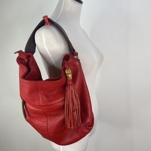 YUCCA brand Red Leather Hobo Bag Shoulder Purse bucket pockets Dust bag